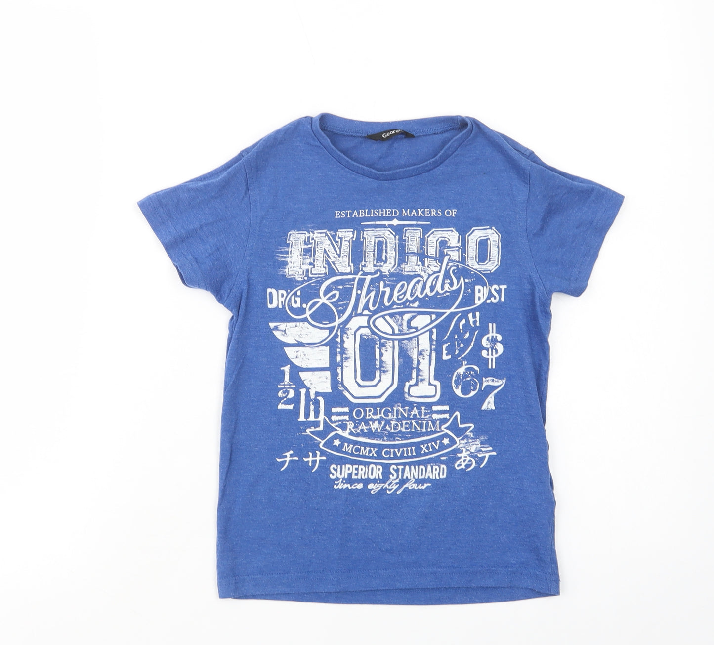 George Boys Blue  Cotton Pullover T-Shirt Size 6-7 Years Crew Neck Pullover