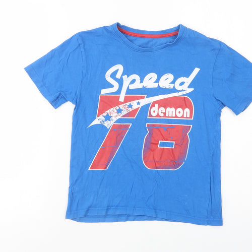 Dunnes Stores Boys Blue  Cotton Pullover T-Shirt Size 7 Years Crew Neck Pullover - Speed