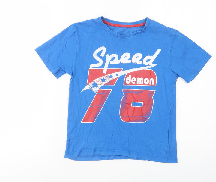 Dunnes Stores Boys Blue Cotton Pullover T-Shirt Size 7 Years Crew Neck Pullover - Speed