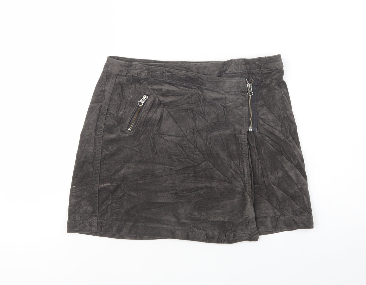 George Womens Grey  Cotton Mini Skirt Size 10   Zip