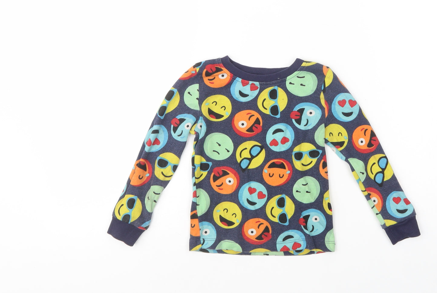 Dunnes Stores Boys Blue Geometric Cotton Pullover T-Shirt Size 2-3 Years Crew Neck Pullover - Emojis