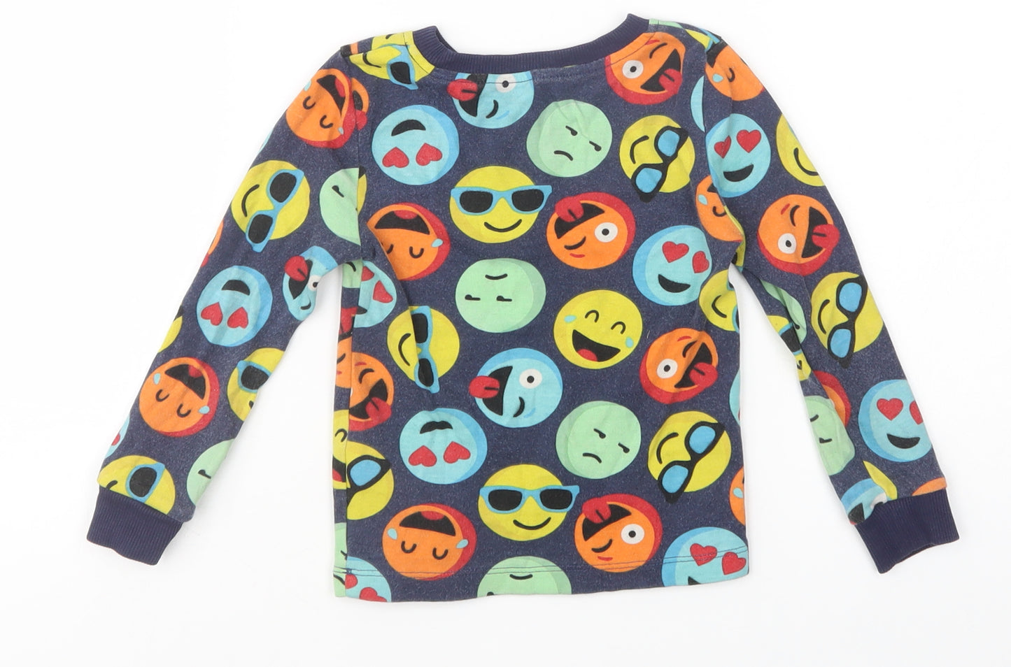 Dunnes Stores Boys Blue Geometric Cotton Pullover T-Shirt Size 2-3 Years Crew Neck Pullover - Emojis