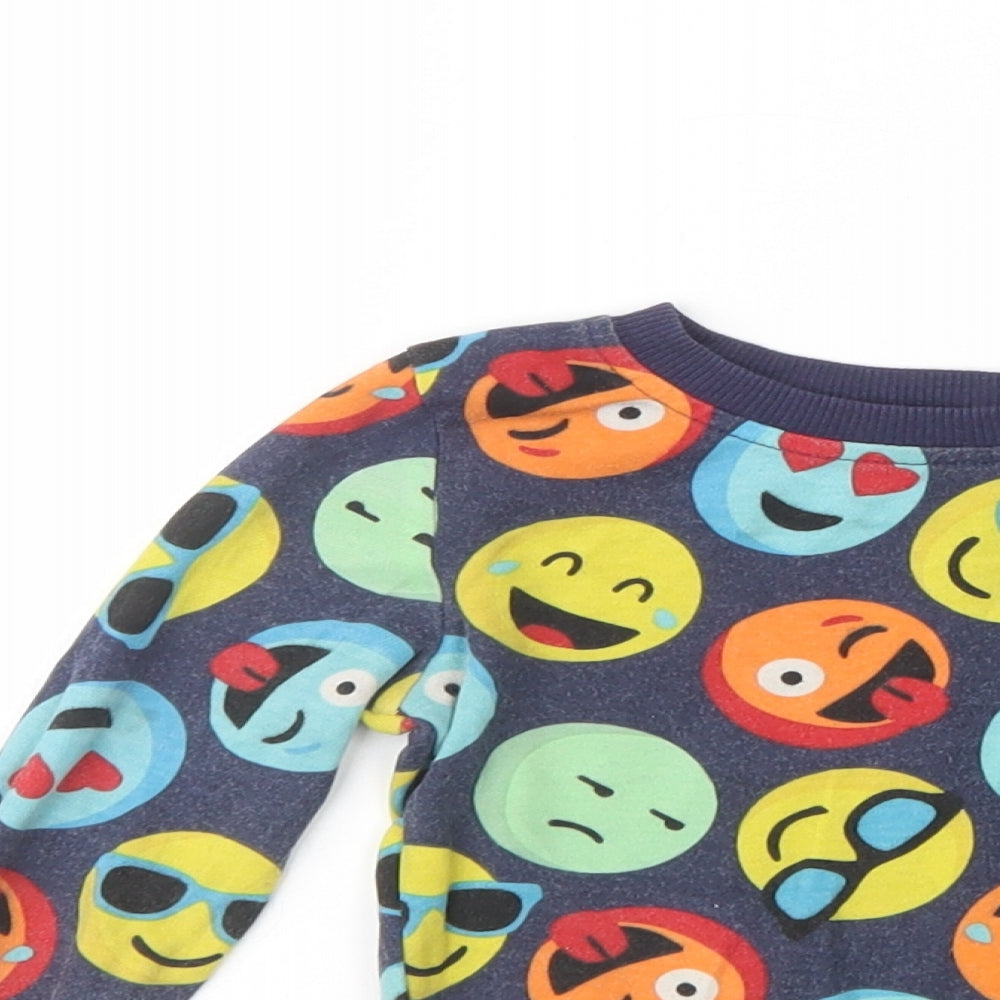 Dunnes Stores Boys Blue Geometric Cotton Pullover T-Shirt Size 2-3 Years Crew Neck Pullover - Emojis