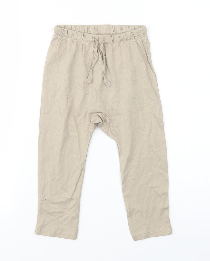 H&M Girls Beige Cotton Jogger Trousers Size 2-3 Years Regular Drawstring