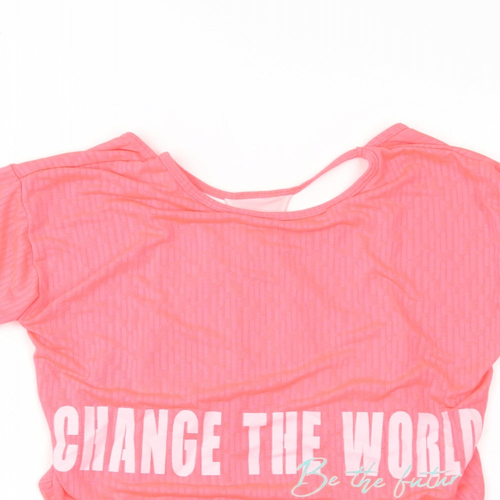 Dunnes Stores Womens Pink  Polyester Basic T-Shirt Size M Crew Neck - Change The World
