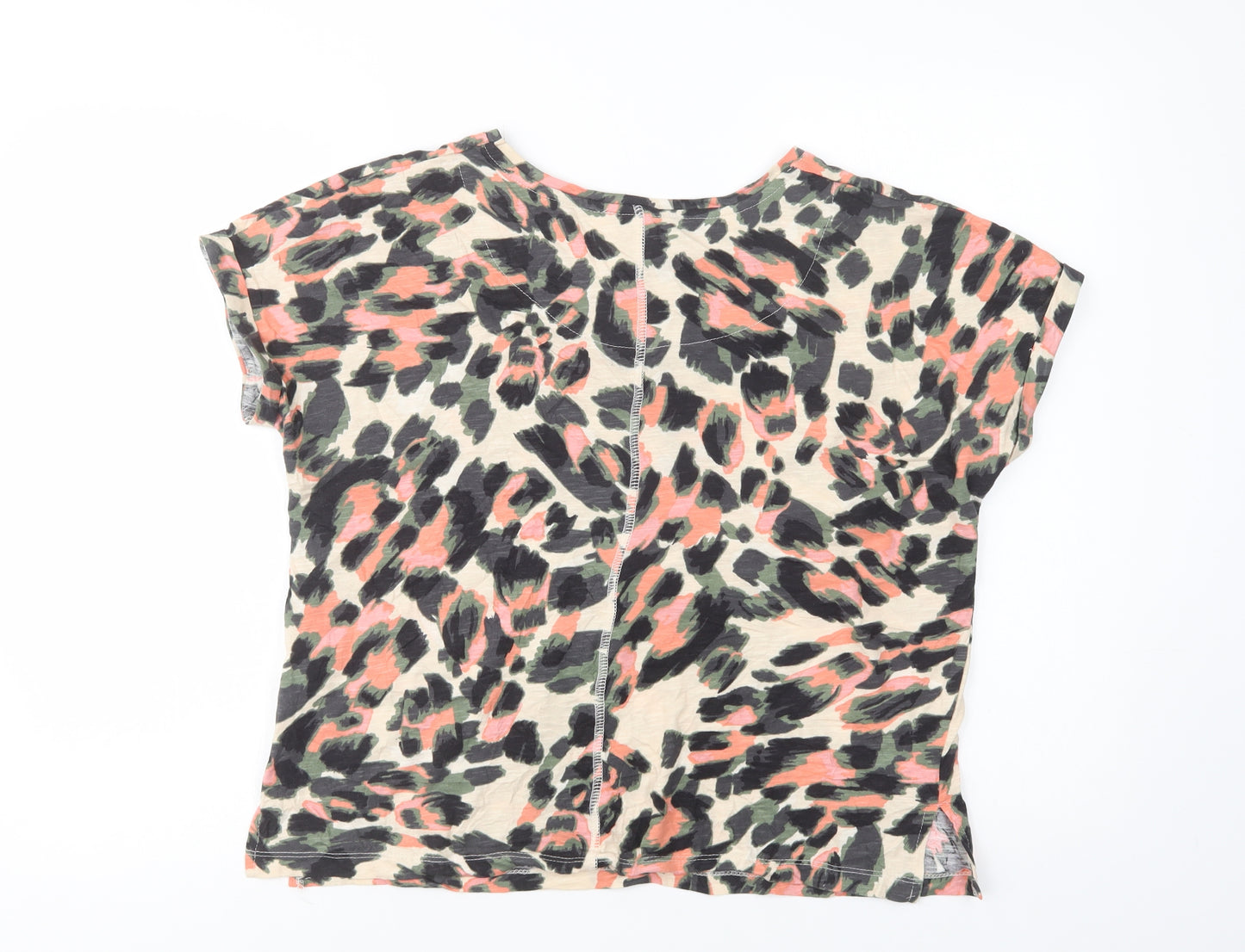 Principles Womens Beige Animal Print Cotton Basic T-Shirt Size 14 Crew Neck