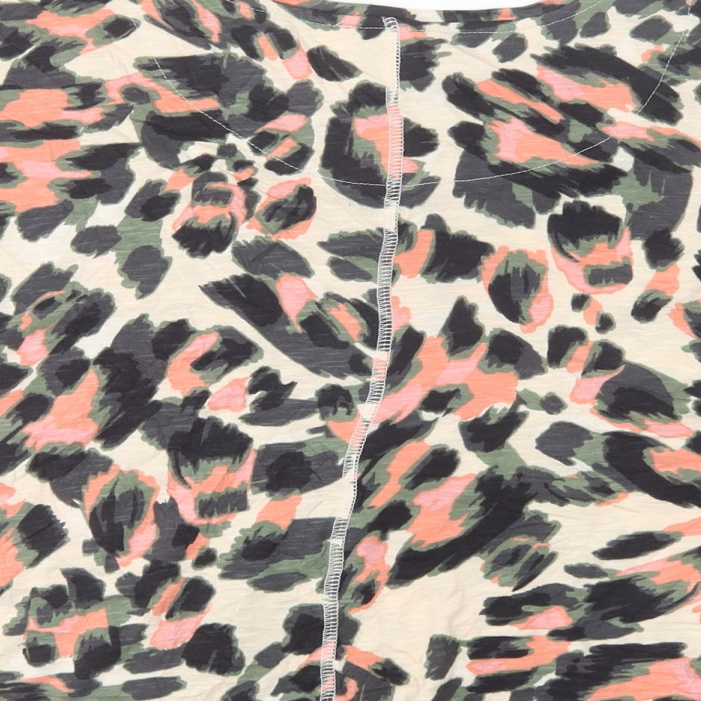 Principles Womens Beige Animal Print Cotton Basic T-Shirt Size 14 Crew Neck