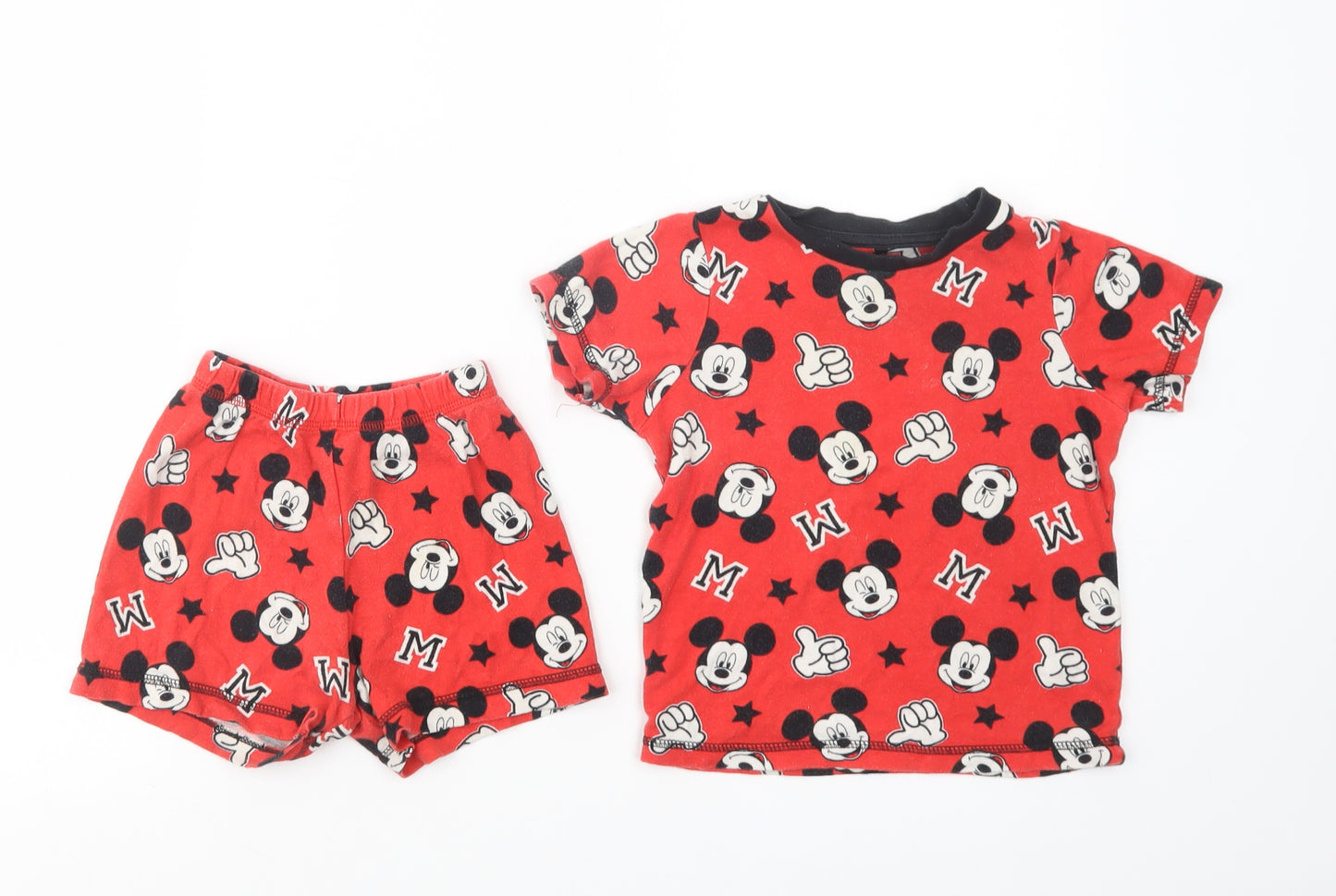 George Girls Red Geometric Cotton  Pyjama Set Size 2-3 Years  Pullover - Mickey Mouse