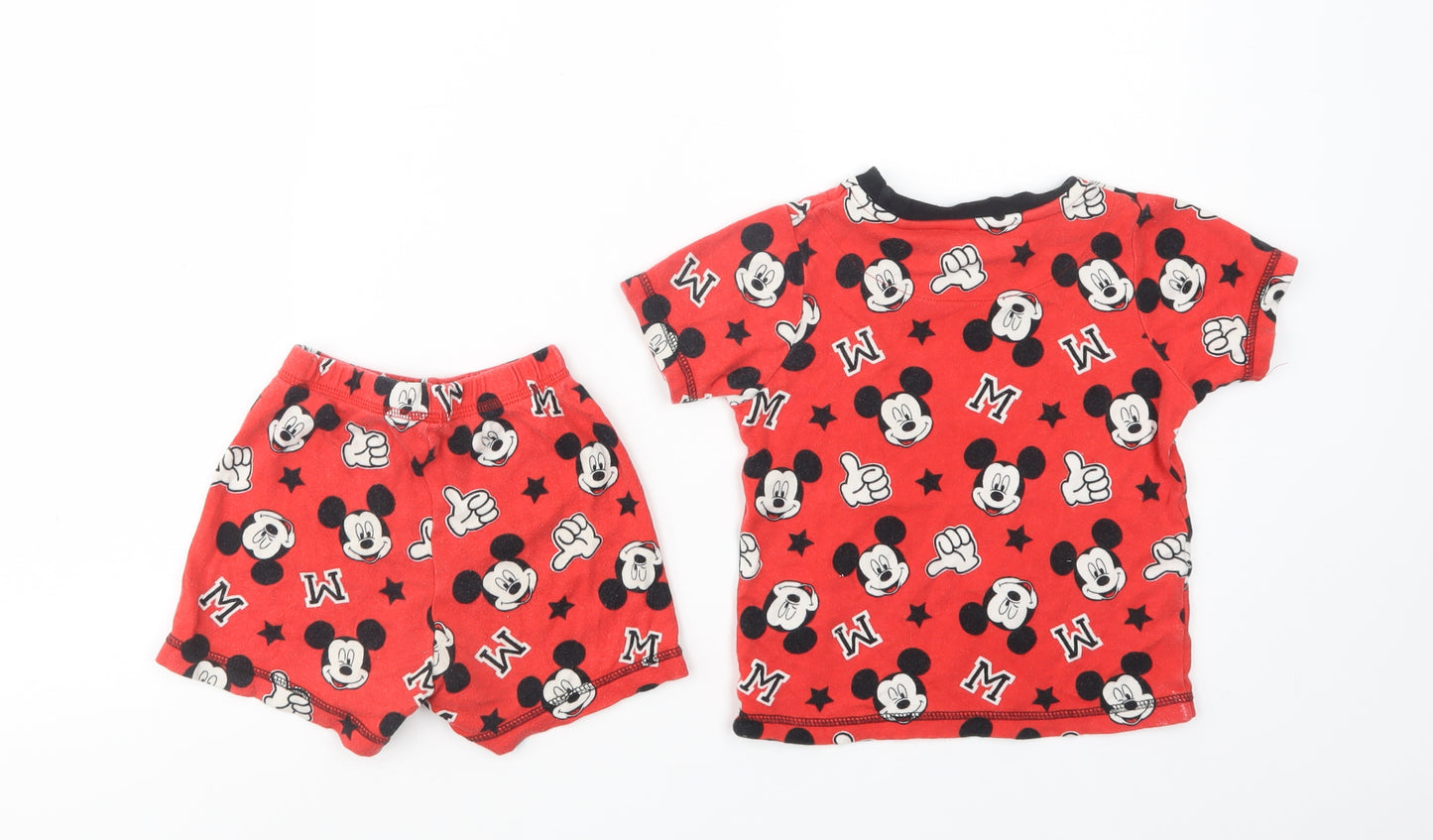 George Girls Red Geometric Cotton  Pyjama Set Size 2-3 Years  Pullover - Mickey Mouse