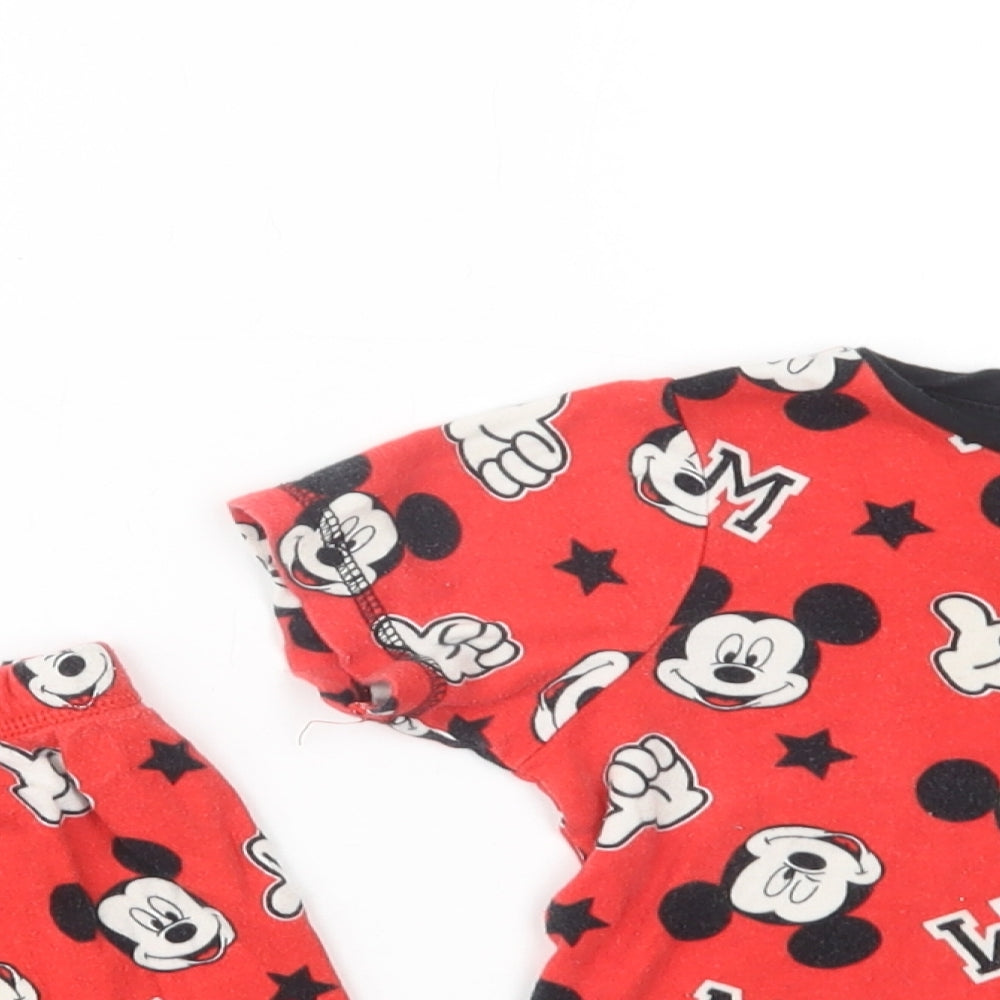 George Girls Red Geometric Cotton  Pyjama Set Size 2-3 Years  Pullover - Mickey Mouse