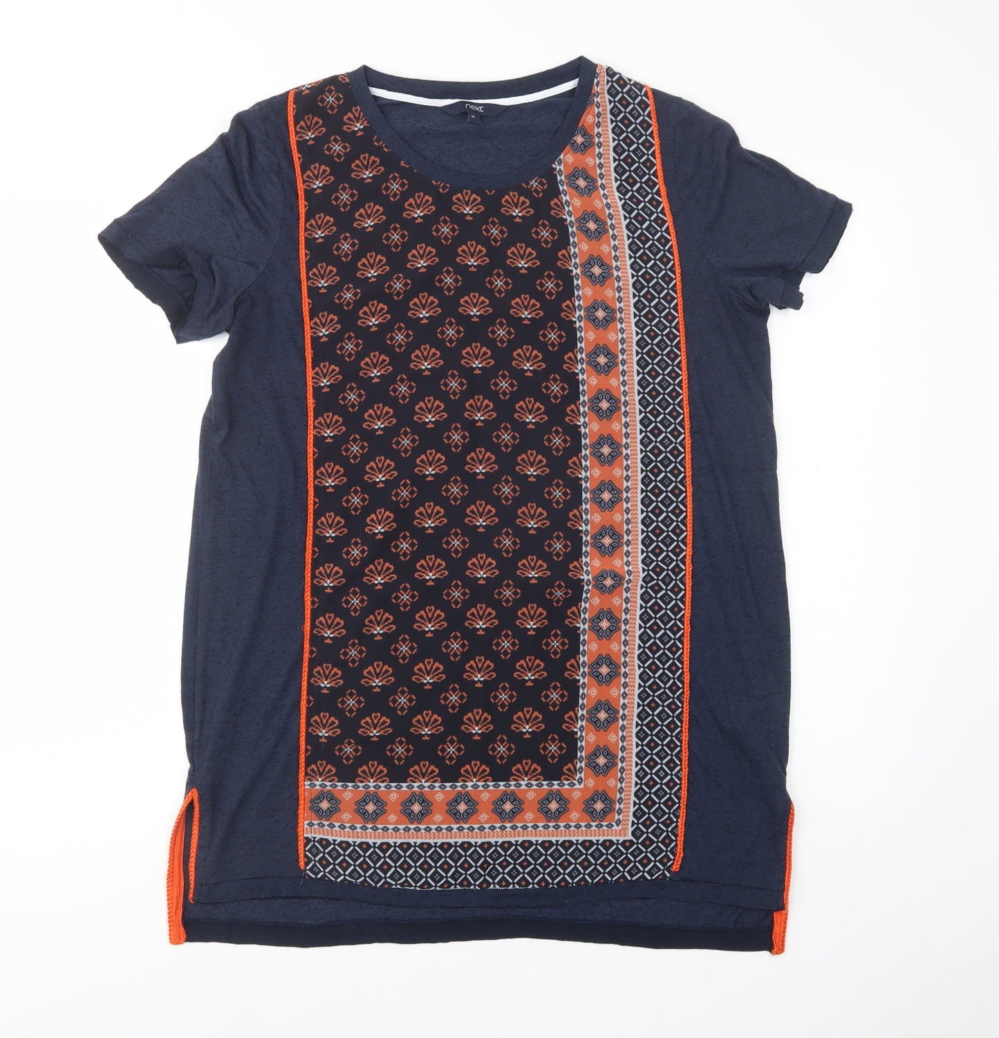 NEXT Womens Blue Paisley Polyester Tunic Polo Size 14 Crew Neck