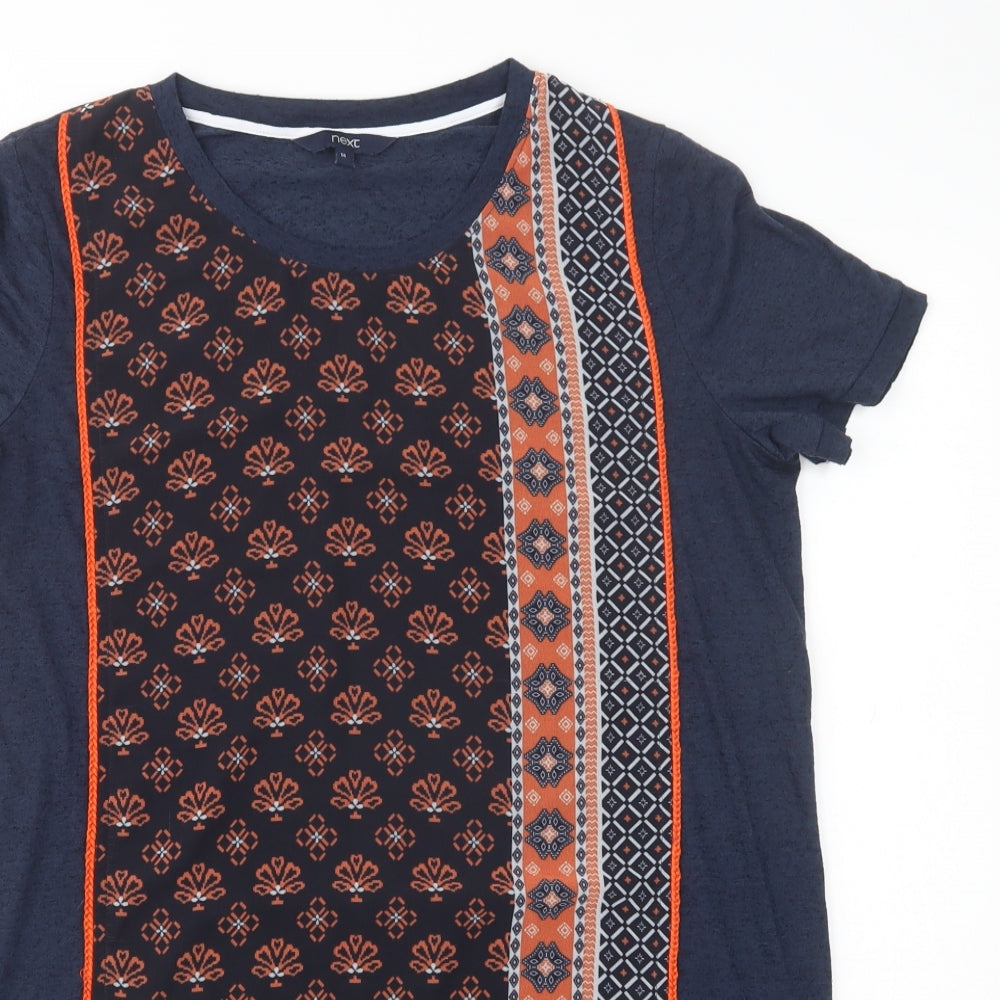 NEXT Womens Blue Paisley Polyester Tunic Polo Size 14 Crew Neck