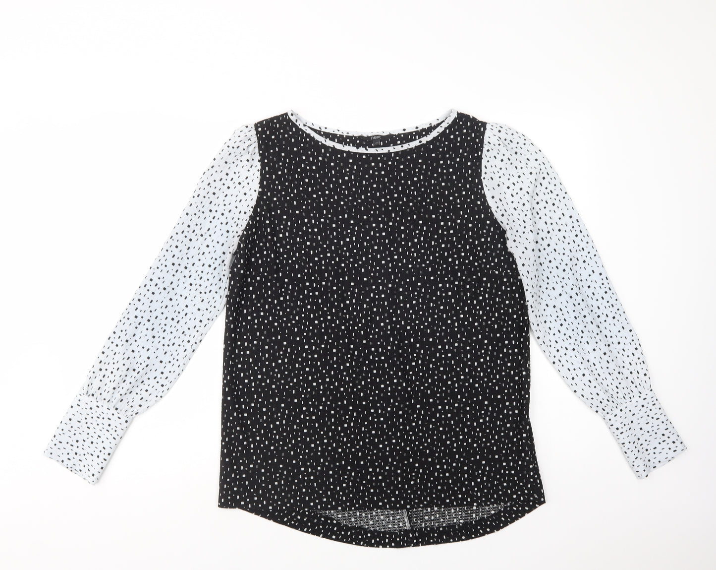 NEXT Womens Black Geometric Polyester Basic Blouse Size 12 Boat Neck