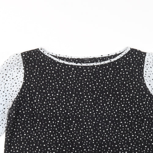 NEXT Womens Black Geometric Polyester Basic Blouse Size 12 Boat Neck