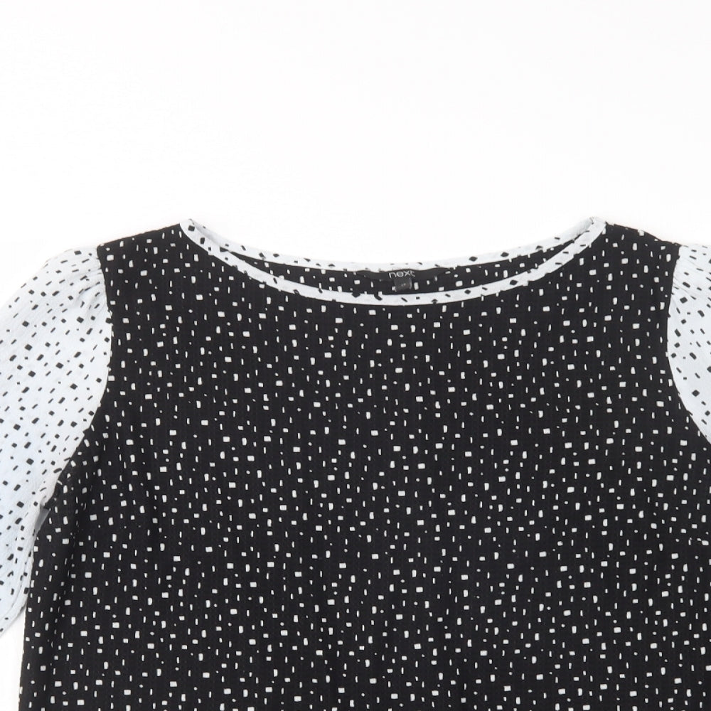 NEXT Womens Black Geometric Polyester Basic Blouse Size 12 Boat Neck