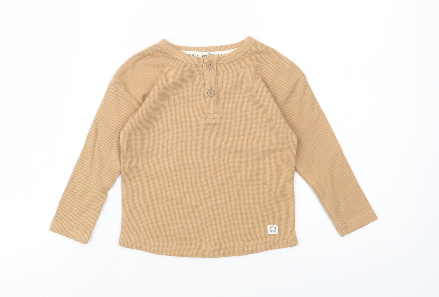 George Boys Beige  Cotton Pullover T-Shirt Size 2-3 Years Henley Button