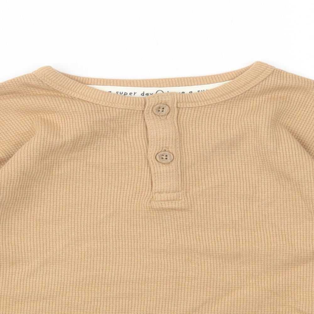 George Boys Beige  Cotton Pullover T-Shirt Size 2-3 Years Henley Button