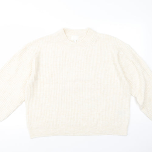 H&M Womens Beige Crew Neck  Polyester Pullover Jumper Size M