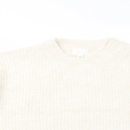 H&M Womens Beige Crew Neck  Polyester Pullover Jumper Size M