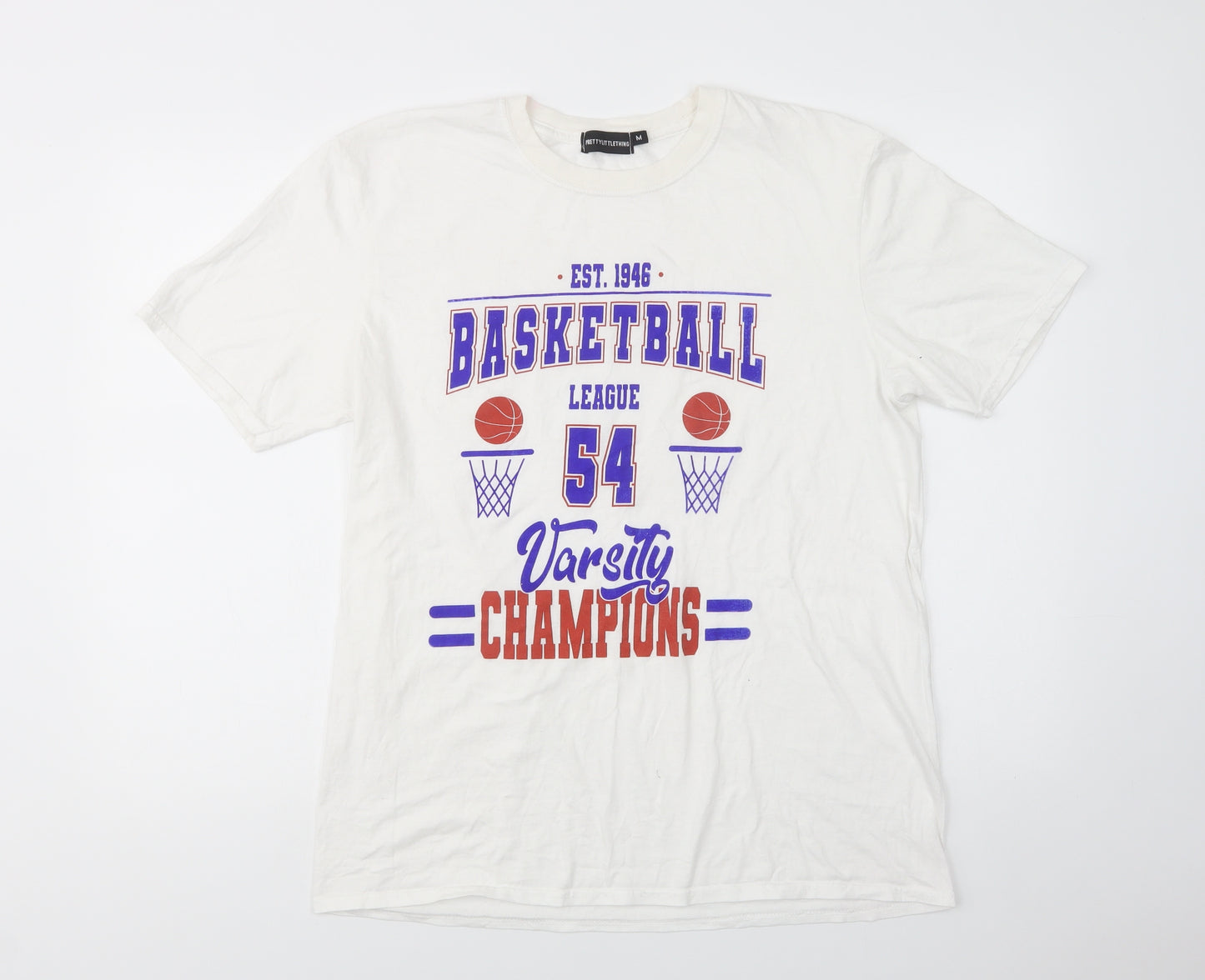 PRETTYLITTLETHING Womens White  Cotton Basic T-Shirt Size M Crew Neck - Basketball