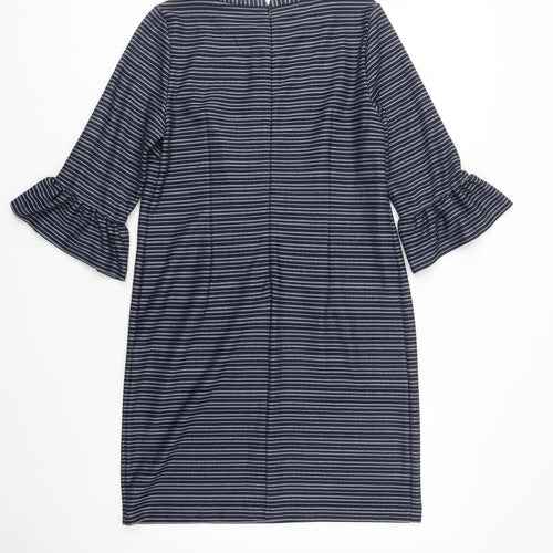 TU Womens Blue Striped Polyester Shift  Size 12  Crew Neck Zip