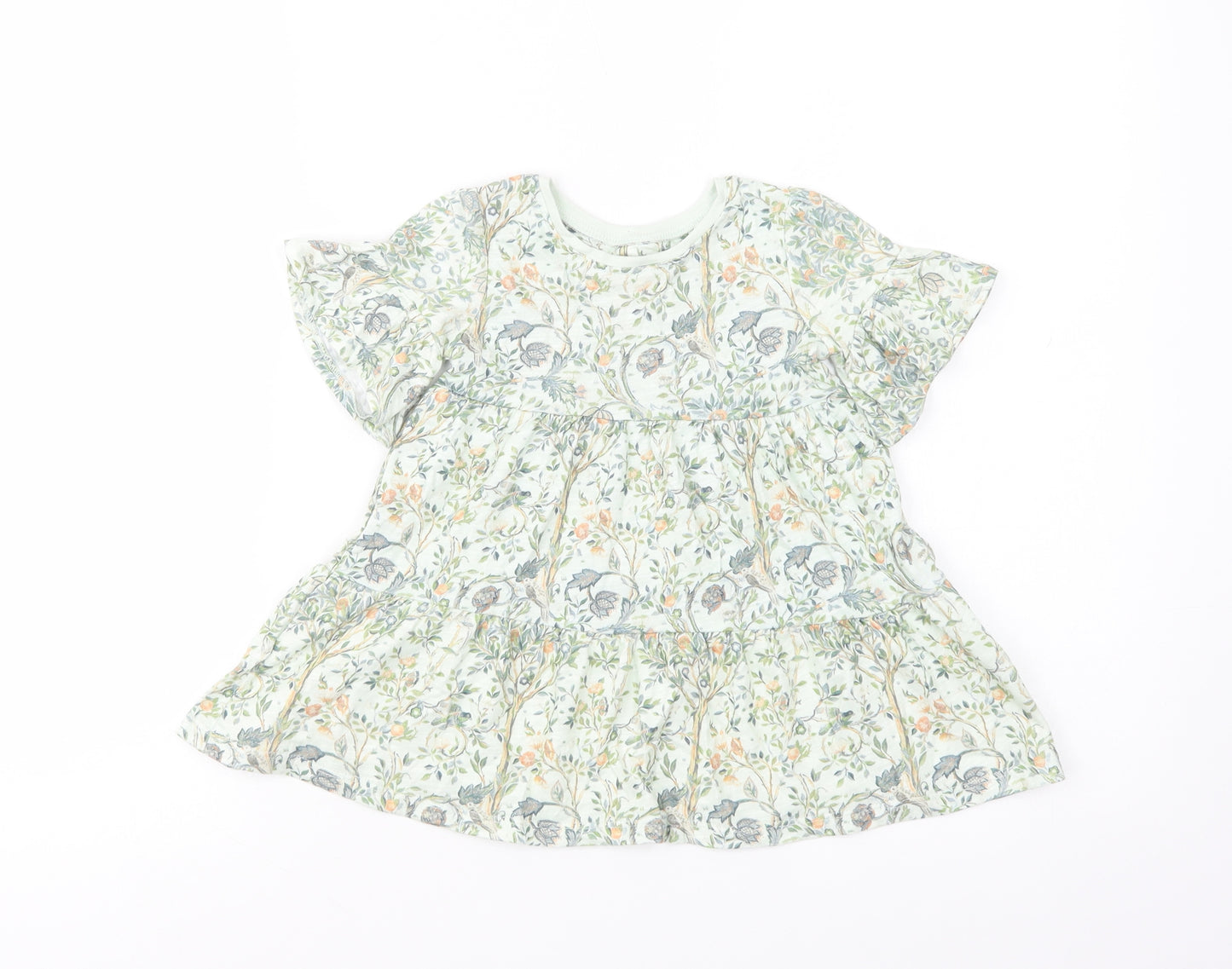 NEXT Baby Green Floral Cotton A-Line  Size 9-12 Months  Crew Neck Pullover
