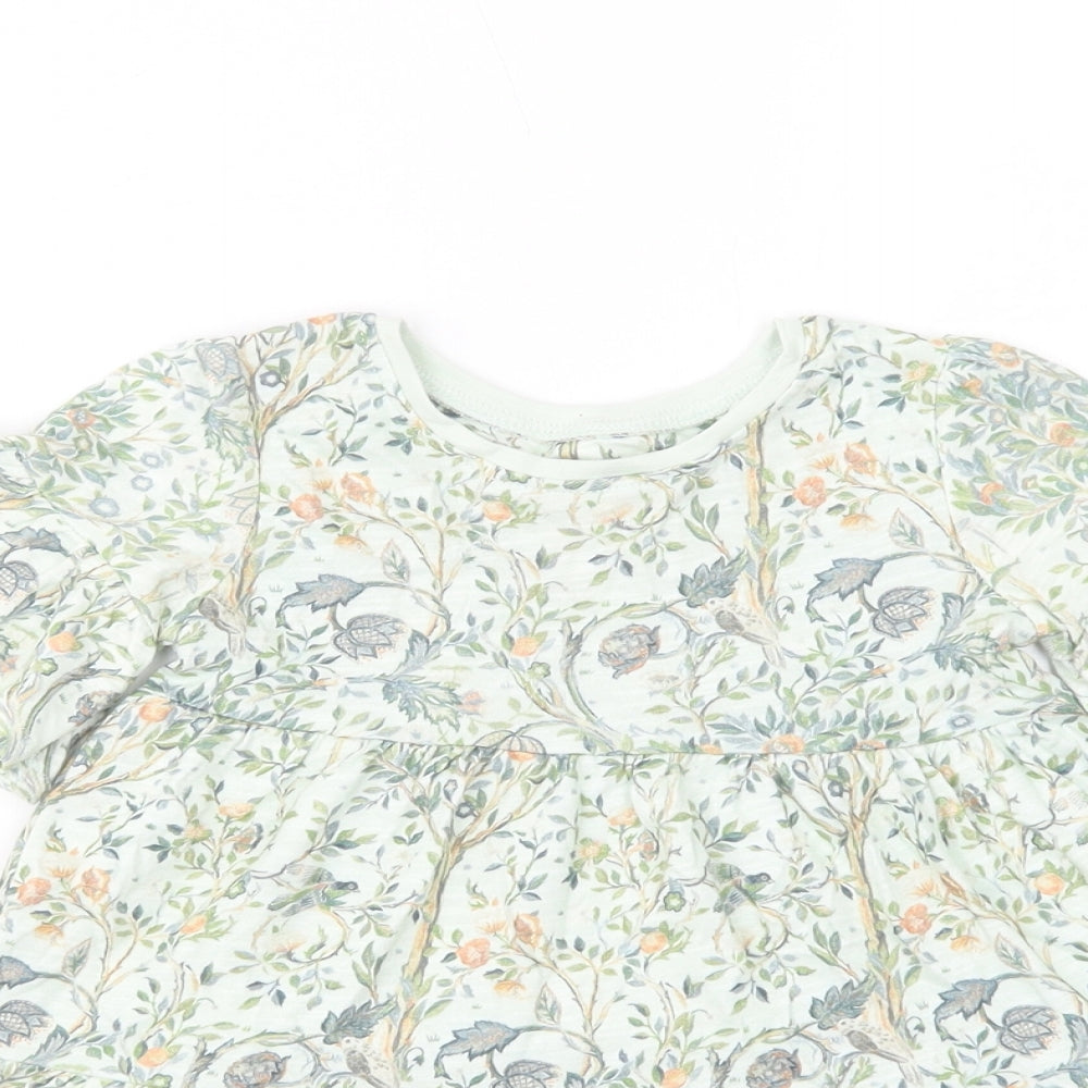 NEXT Baby Green Floral Cotton A-Line  Size 9-12 Months  Crew Neck Pullover