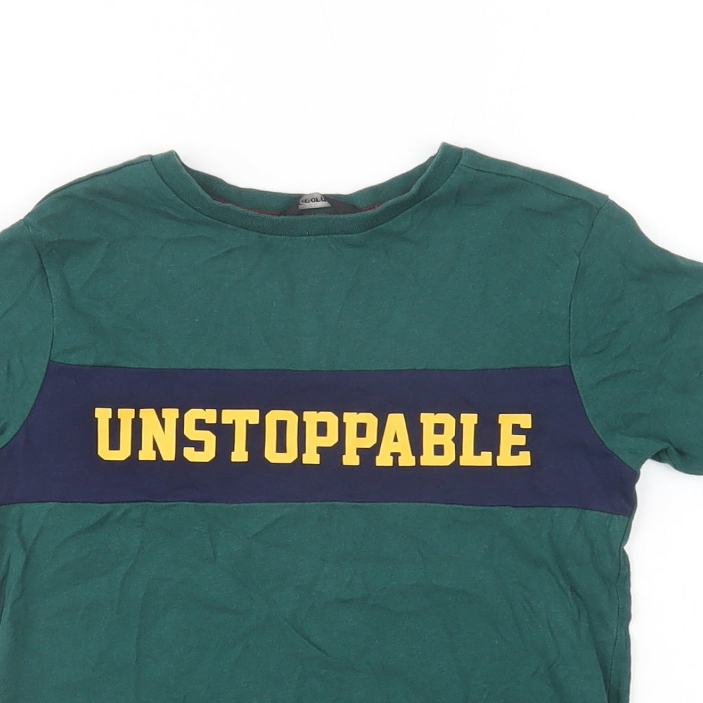 George Boys Green  Cotton Pullover T-Shirt Size 5-6 Years Crew Neck Pullover - Unstoppable