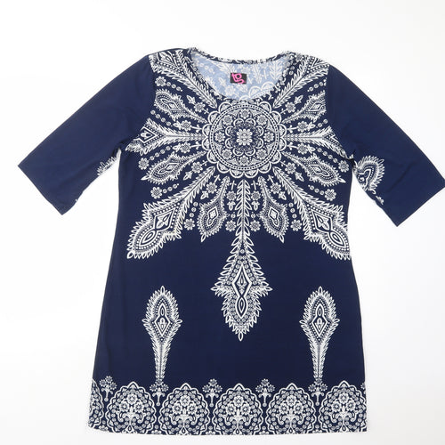 TG Womens Blue Paisley Polyester Shift  Size 14  Crew Neck Pullover