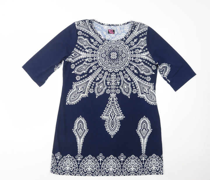 TG Womens Blue Paisley Polyester Shift  Size 14  Crew Neck Pullover