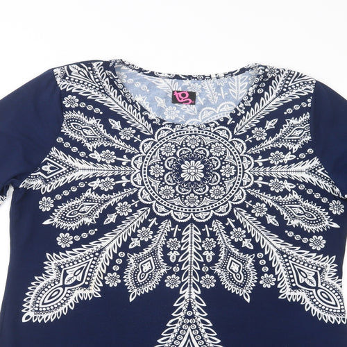 TG Womens Blue Paisley Polyester Shift  Size 14  Crew Neck Pullover