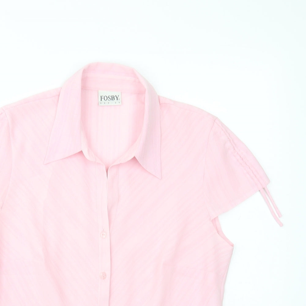 Fosby Womens Pink Striped Polyester Basic Button-Up Size 12 Collared