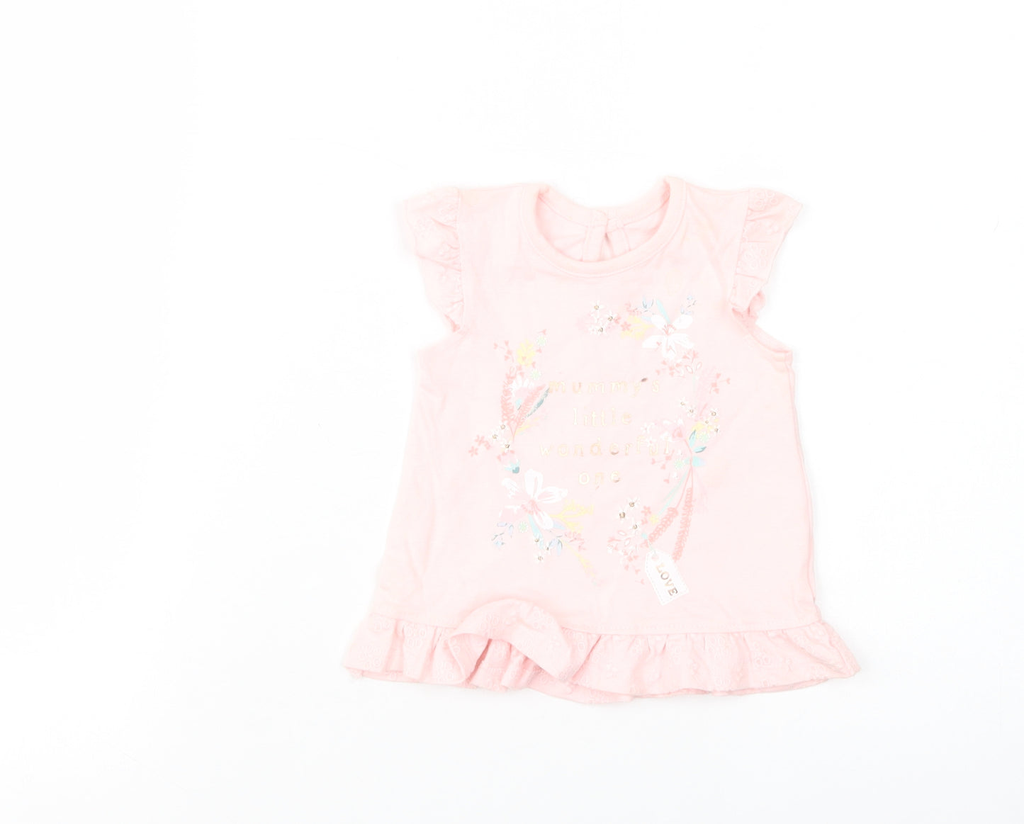 George Baby Pink  Cotton Basic Blouse Size Newborn Crew Neck Button - Little Wonderful One