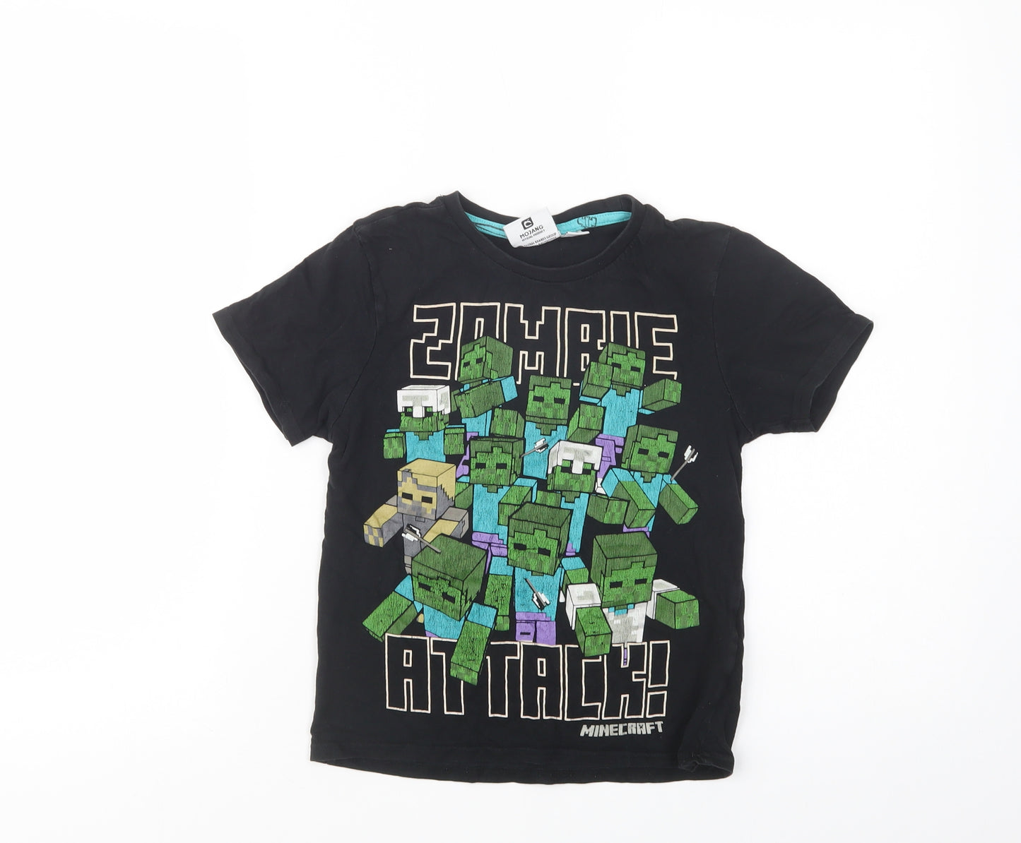 Primark Boys Black  Cotton Pullover T-Shirt Size 8-9 Years Crew Neck Pullover - Minecraft