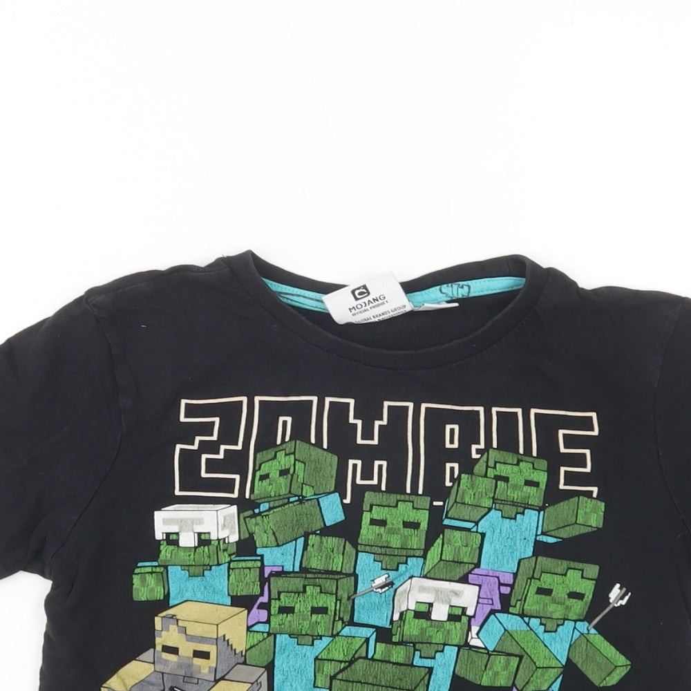 Primark Boys Black  Cotton Pullover T-Shirt Size 8-9 Years Crew Neck Pullover - Minecraft