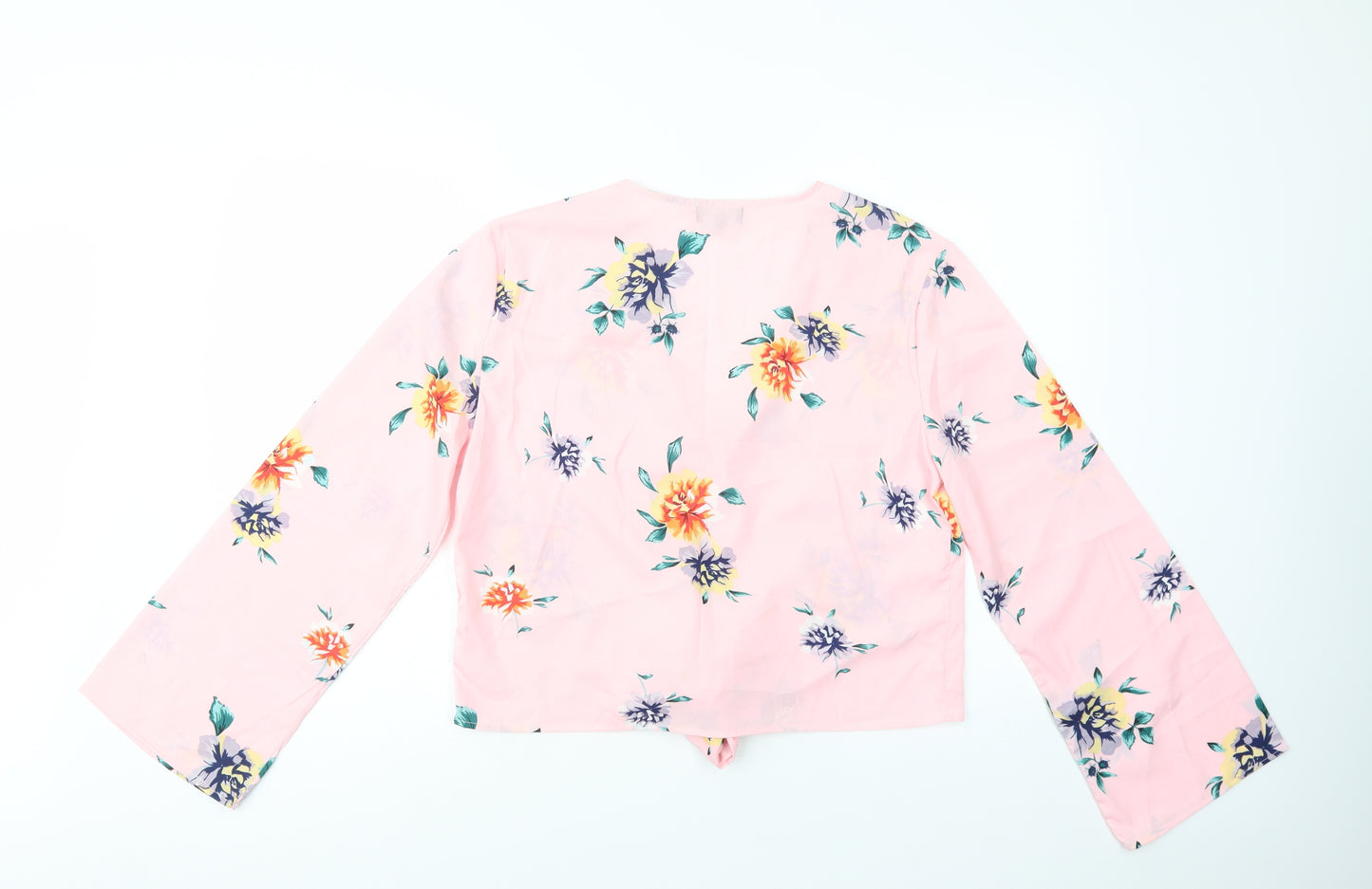 Chemistry Womens Pink Floral Polyester Basic Blouse Size 14 V-Neck