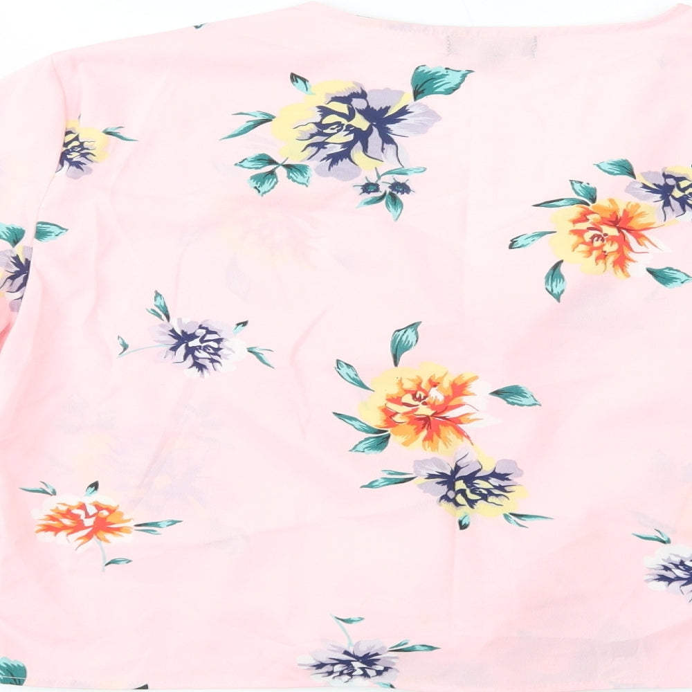 Chemistry Womens Pink Floral Polyester Basic Blouse Size 14 V-Neck