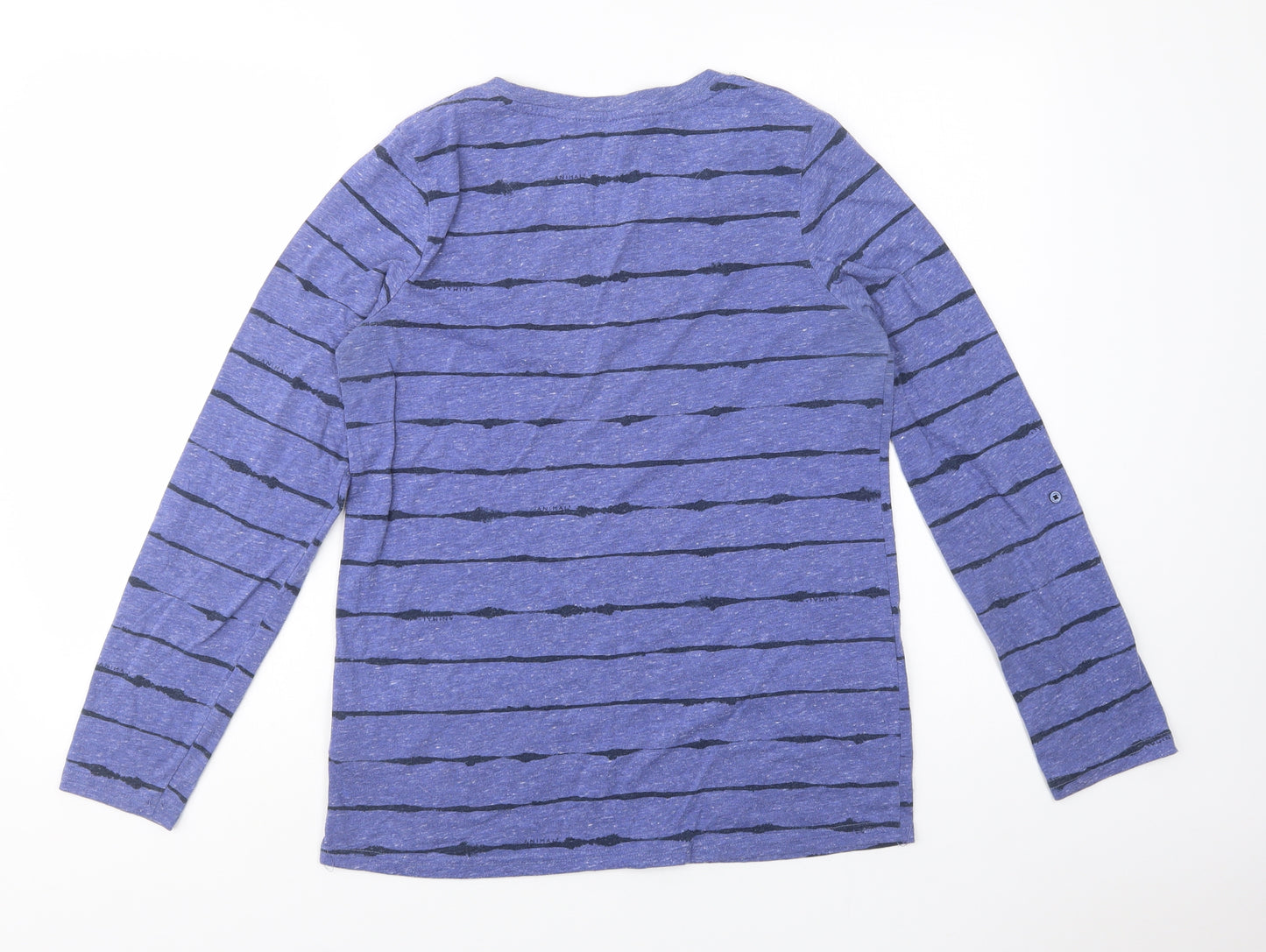 Animal Womens Purple Striped Polyester Basic T-Shirt Size 8 Crew Neck