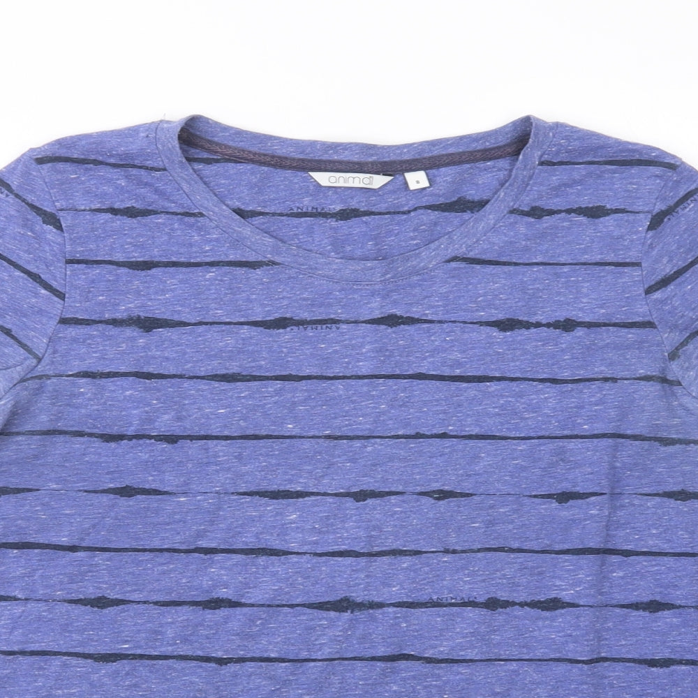 Animal Womens Purple Striped Polyester Basic T-Shirt Size 8 Crew Neck