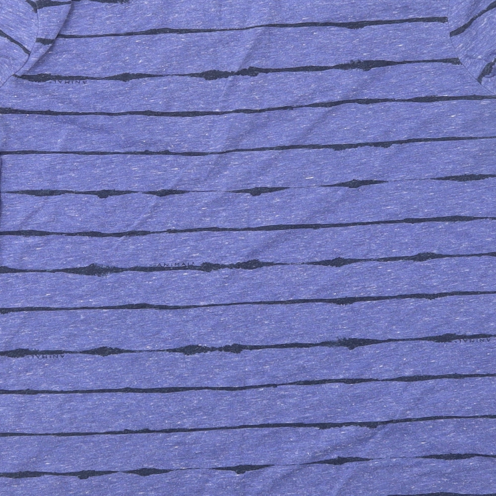 Animal Womens Purple Striped Polyester Basic T-Shirt Size 8 Crew Neck