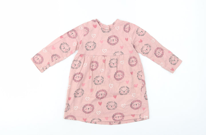 George Baby Pink Geometric Cotton A-Line  Size 12-18 Months  Crew Neck Snap - Cute Lion