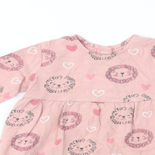 George Baby Pink Geometric Cotton A-Line  Size 12-18 Months  Crew Neck Snap - Cute Lion