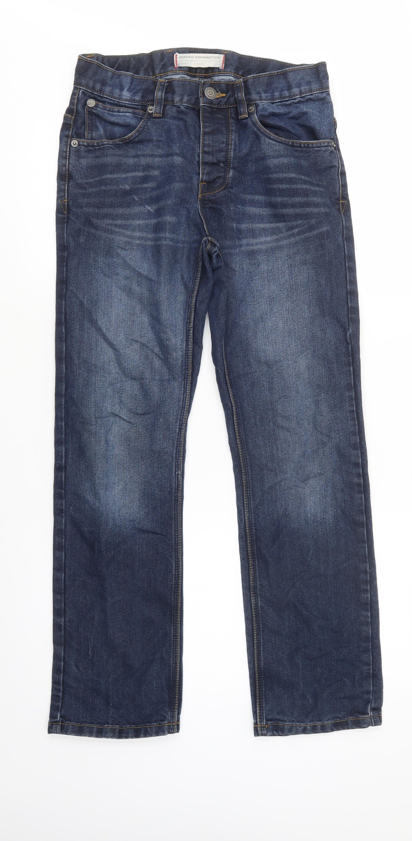 French Connection Mens Blue  Cotton Straight Jeans Size 30 in L30 in Regular Button