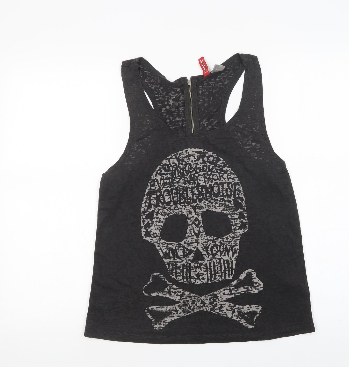 H&M Womens Black  Cotton Basic Tank Size 10 Scoop Neck - Skull