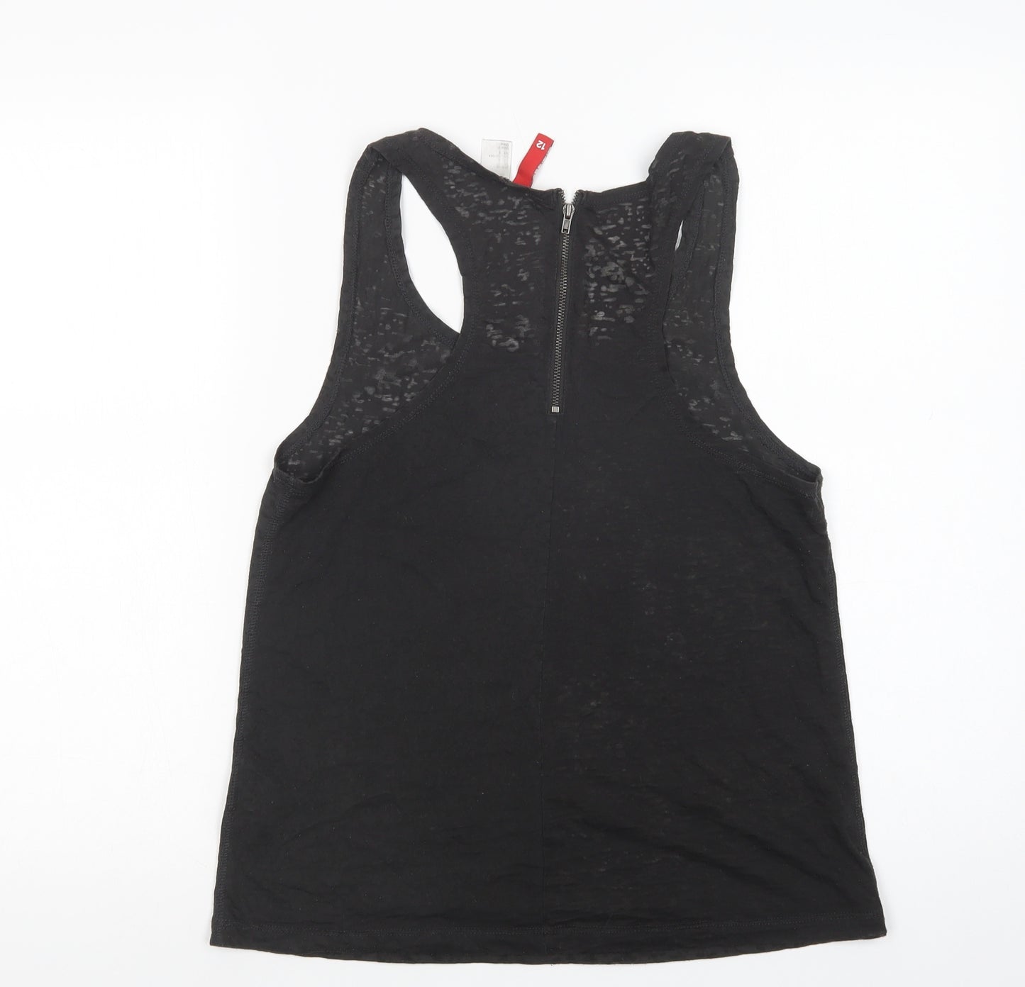 H&M Womens Black  Cotton Basic Tank Size 10 Scoop Neck - Skull