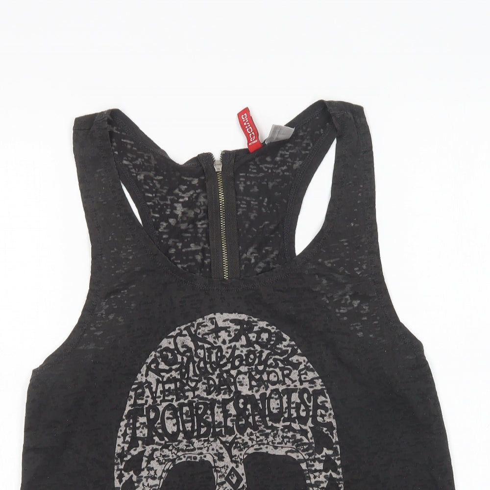 H&M Womens Black  Cotton Basic Tank Size 10 Scoop Neck - Skull