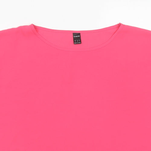 SheIn Womens Pink  Polyester Basic Blouse Size M Crew Neck