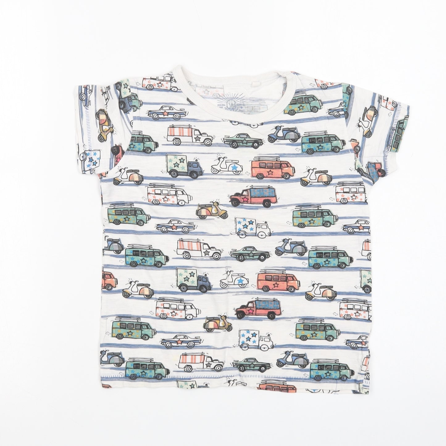 NEXT Boys White Geometric Cotton Pullover T-Shirt Size 5-6 Years Crew Neck Pullover - Car Print