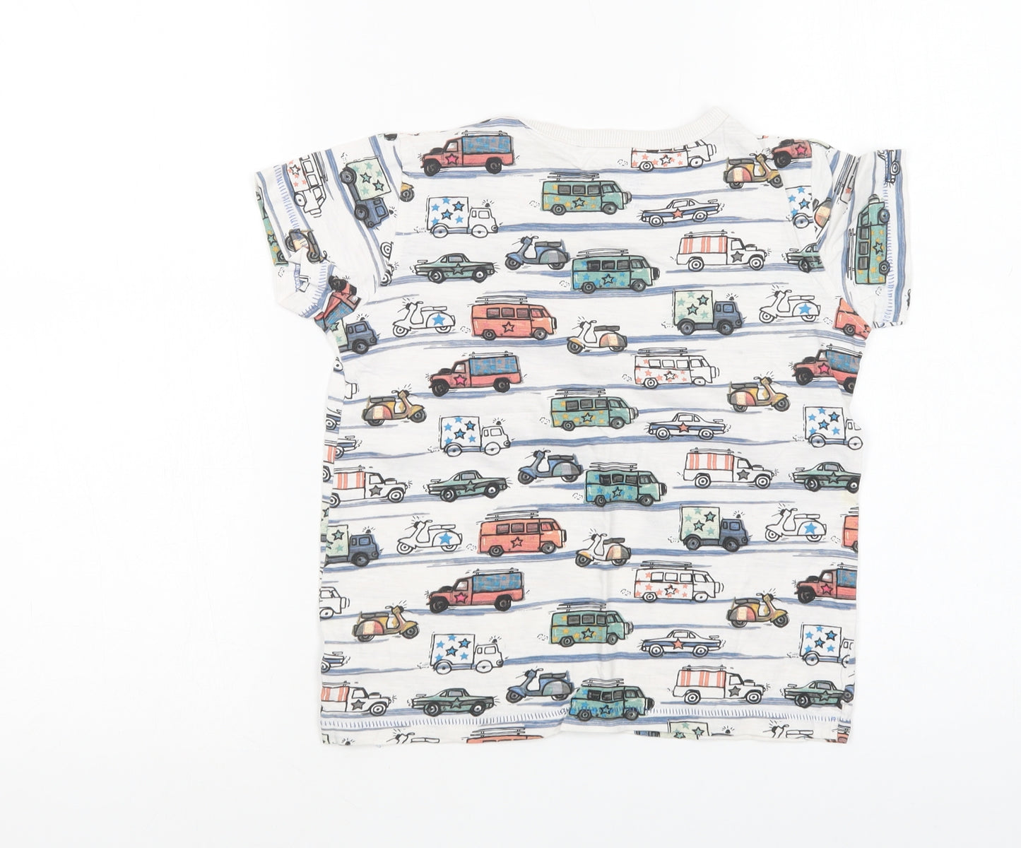 NEXT Boys White Geometric Cotton Pullover T-Shirt Size 5-6 Years Crew Neck Pullover - Car Print