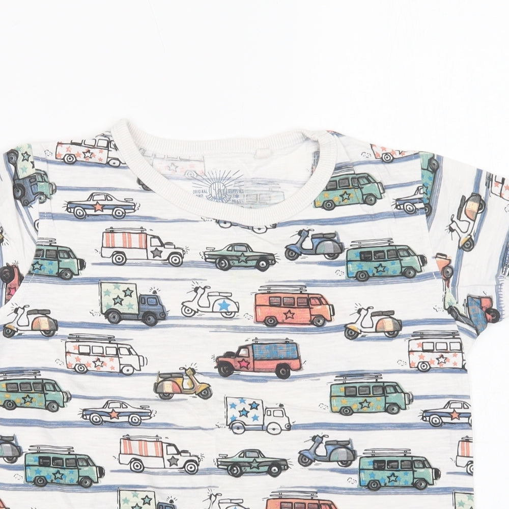 NEXT Boys White Geometric Cotton Pullover T-Shirt Size 5-6 Years Crew Neck Pullover - Car Print